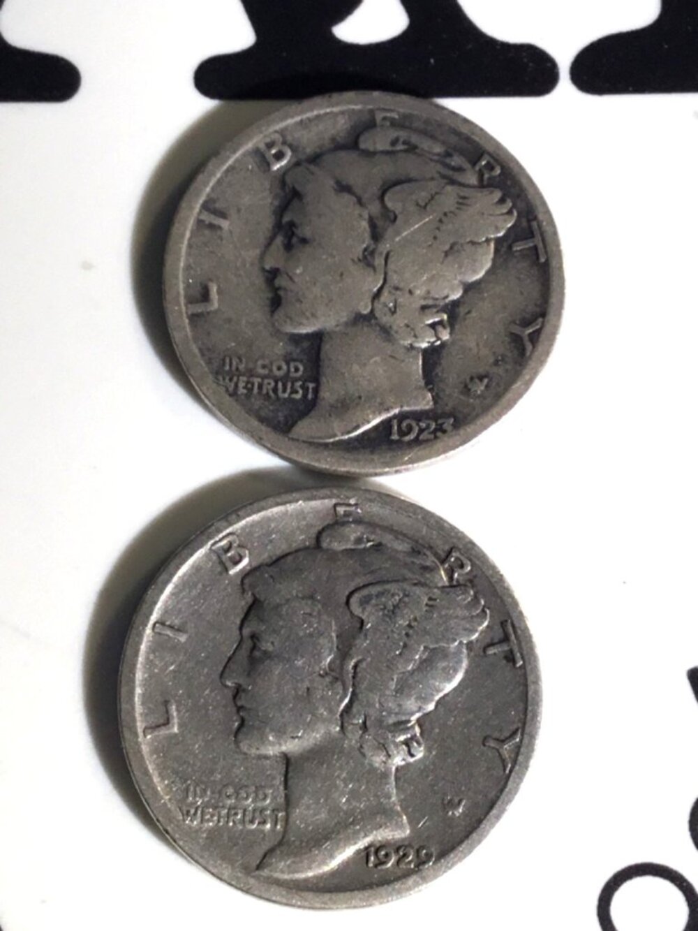 1923 + 1929  Mercury Silver Dime= 2-Coin=Circulated=Lot TWO=silver 90%=